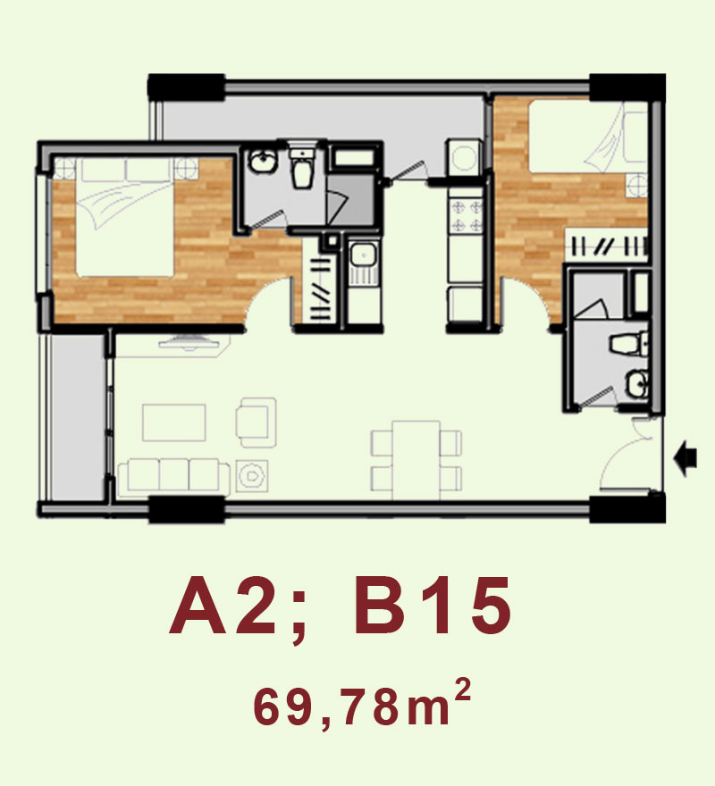 Bản vẽ căn hộ A2, B15